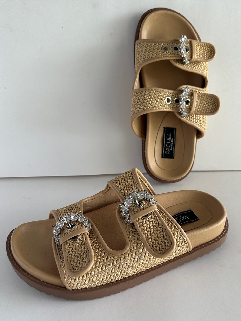 Rachel Tan Woven Women’s Slide Sandals with Crystal Accent Size 6